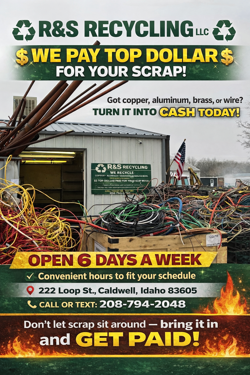 R&S Recycling yard in Caldwell, Idaho — we pay top dollar for scrap